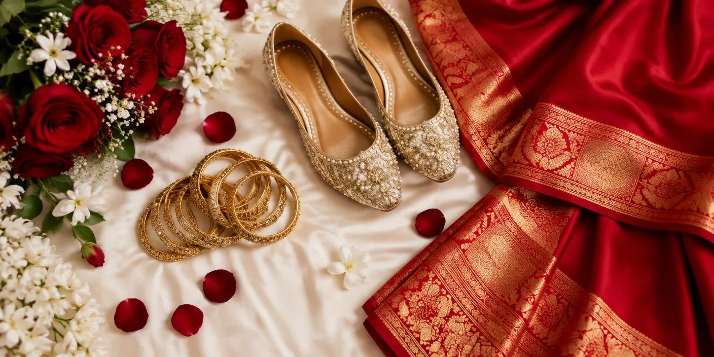 Bridal flower set, jewellery and heels
